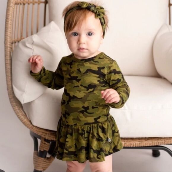 Little Bum Bums Other - Little Bum Bums NATURAL BAMBOO Ruffle Dress Camo 18-24‎ Months NWT in packaging